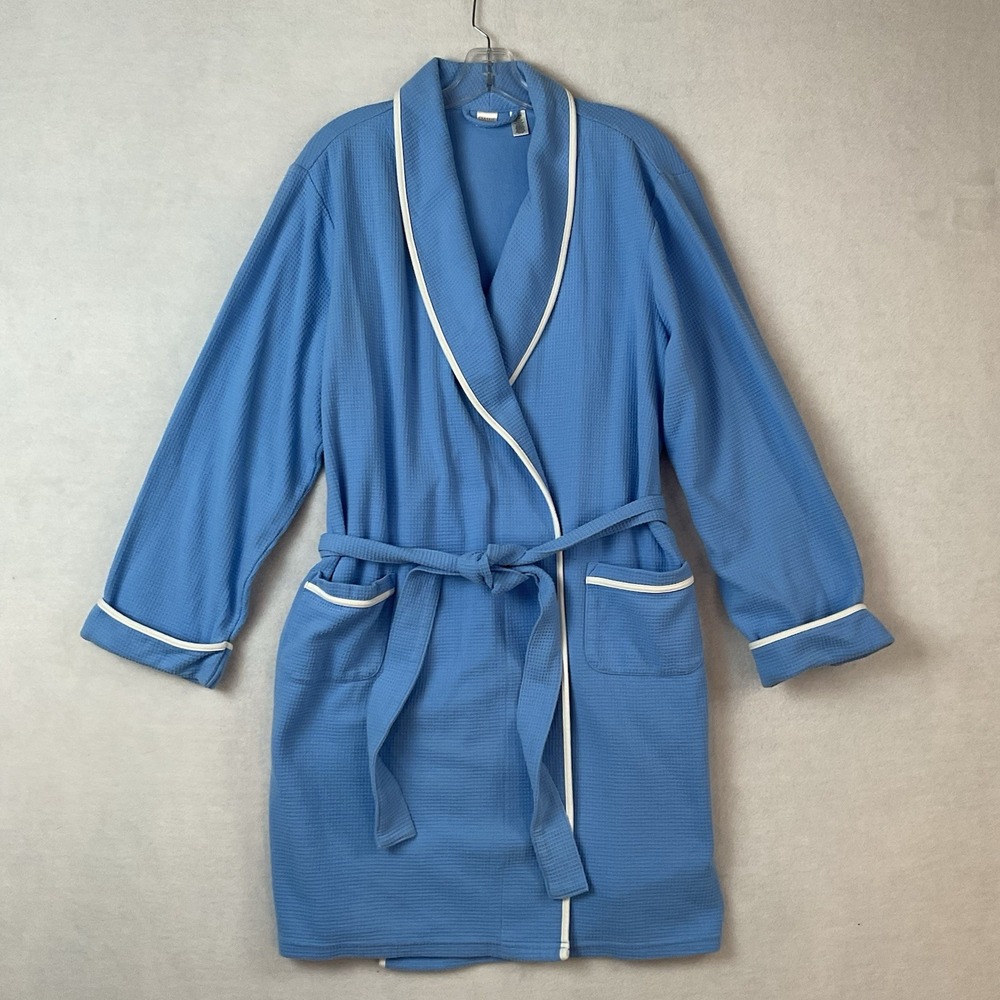 Classic Elements Bath Robe Womens XL Blue Waffle Long Sleeve Belt Knee Length‎